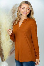 Load image into Gallery viewer, Long Sleeve Solid Knit Top in Brick
