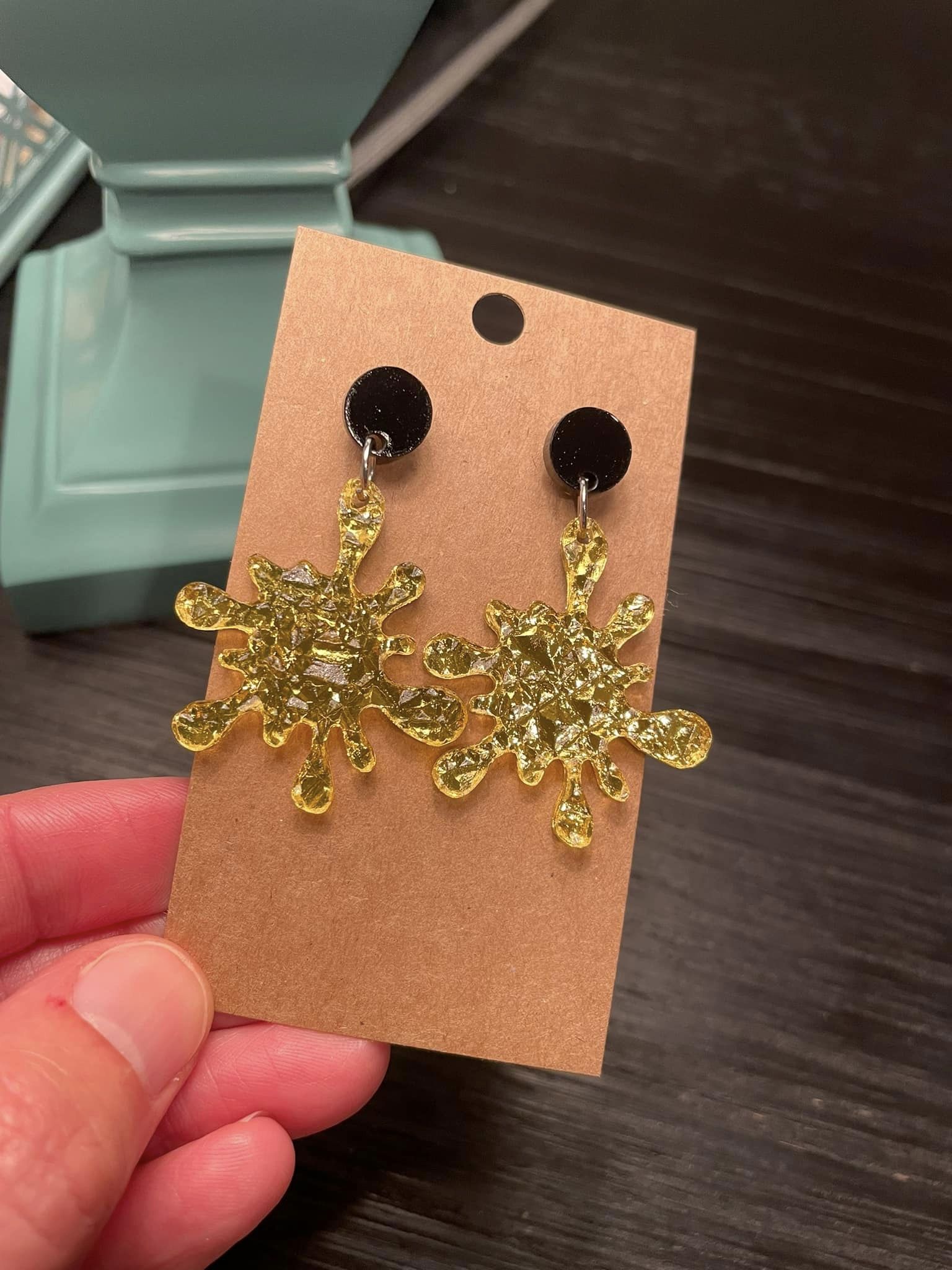 Black Dot Gold Glitter Splatter Dangles