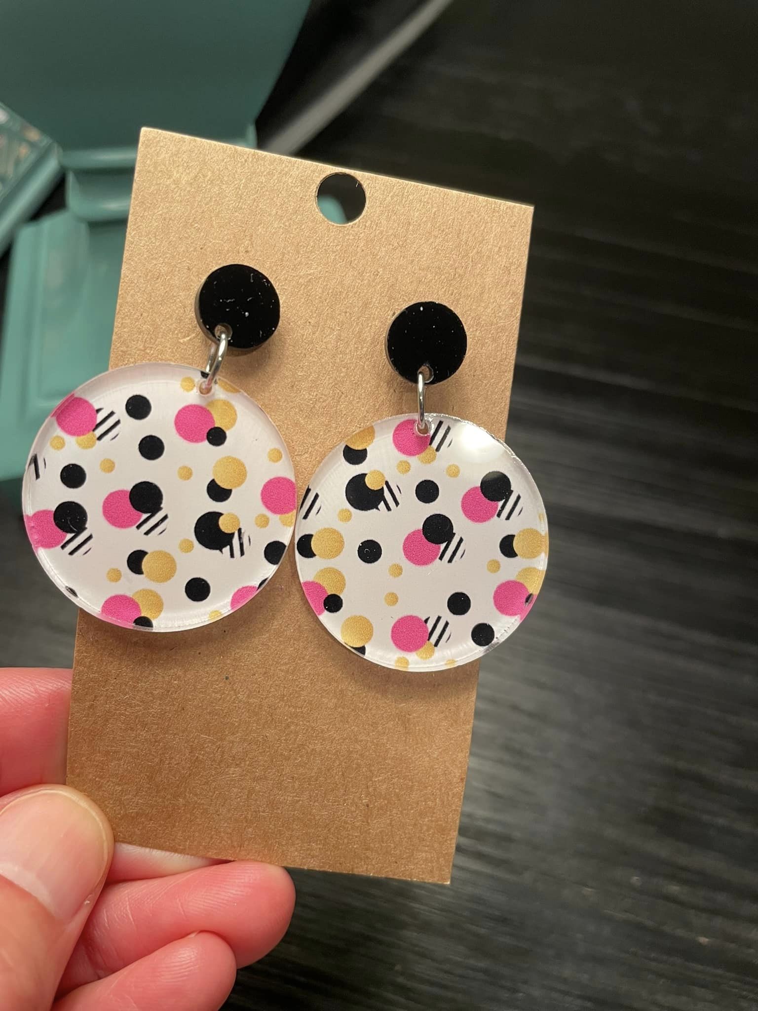 Black Dot Round Pink Black Yellow Dot Dangles