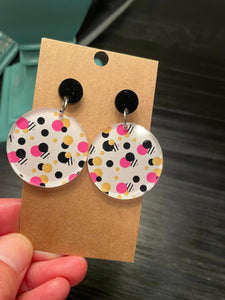 Black Dot Round Pink Black Yellow Dot Dangles